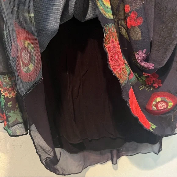 Desigual O’Hara Sheer Sleeve Floral and Rhinestone Hem Lined Flowy Blouse - Picture 7 of 11